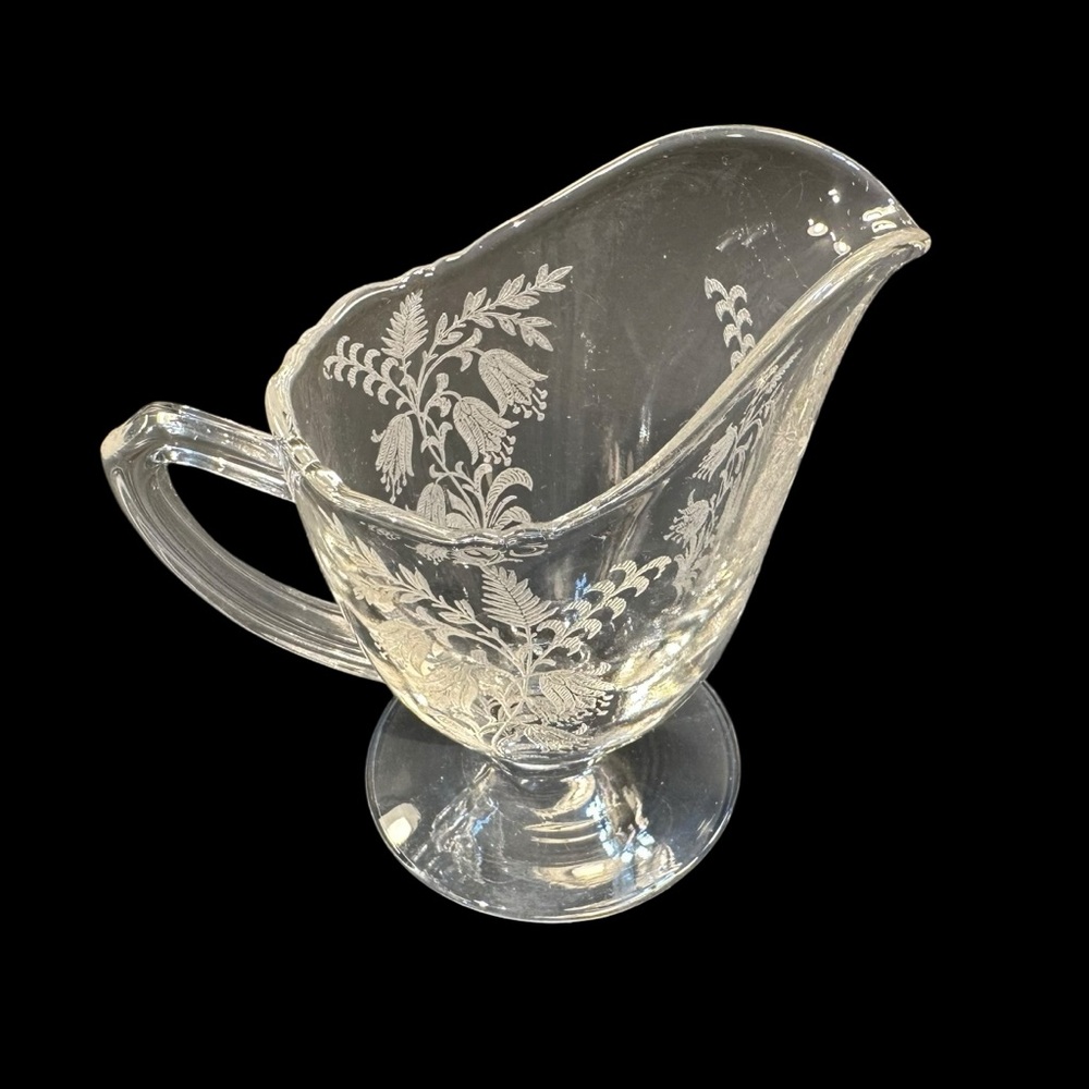 Vintage Tiffin Fuchsia Cream Sugar Etched Crystal Vintage Tea Coffee Serveware - Picture 10 of 11